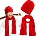 2 Pcs Valentines Day Red Bow Knitted Scarf and Hat Set for Women and Men Winter Soft Beanie and Shawl Wraps Scarves Bow Thick Warm Suit Couple Gift