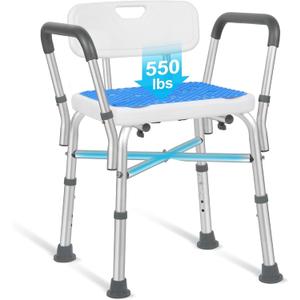 TABEKE Shower Chair for Inside Shower, FSA/HSA Eligible 500lb Compact Shower Chair with Backrest & Padded Armrest, Height Adjustable Shower Bench W.Suction Cups, Shower Seat for Elderly and Disabled (Medium)