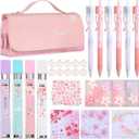 Crtiin 74 Pcs Kawaii Cherry Blossom Stationery Set Japanese Kawaii Pencil Bag Mechanical Pencil Cherry Erasers Pencil Refill and Stickers for Office Party Favors(Pink)