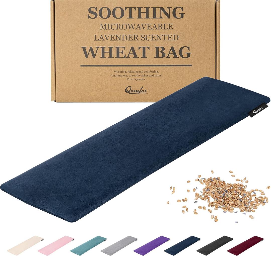 Qomfor Microwave Heating Pad - Large Microwavable Wheat Bag Heat Pack for Neck and Shoulders, Pain Relief, Back Pain, Arthritis, Period Cramps - Reusable Lavender Heating Pad (Dark Blue)