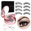 Magnetic Eyelashes with Applicator, Natural Look Dual Magnetic False Lashes No Glue No Eyeliner Needed, Reusable Lightweight 3D Fake Eyelashes Kit for Daily Makeup, 4 Pairs Black Eyelash Set