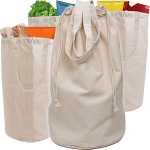 Round Canvas Grocery Tote Bag, Reusable Shopping Bags, Grocery Bags, Canvas Tote Bag for Women and Men (4 Pack) (Beige)