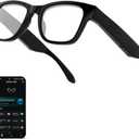ALOUS Smart Glasses for Men & Women, Bluetooth Glasses with Open Ear Sound Mic & Speakers, Intelligent Touch, Magnetic Charging, Indoor/Outdoor UV Protection and Voice Assistant (Black Lens)