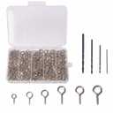 Mariyandh 260PCS Silver Eye Hooks Screw Metal 0.67 inches-1.1 inches Hook and Eye Small Eyelet Screws(0#-5#,260PCS)+4pcs Drill Bit(1.0,1.5,2,2.5)