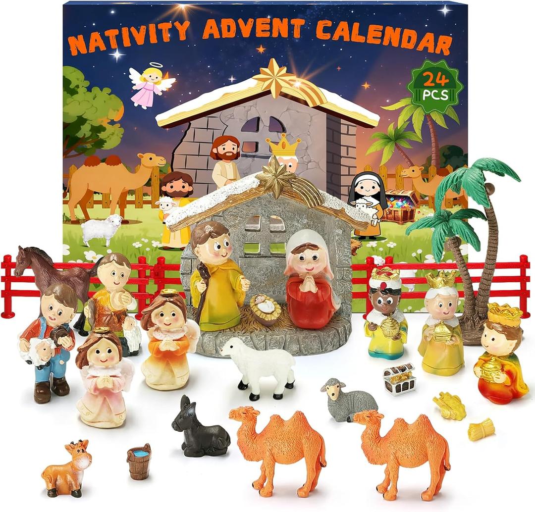 Twivah Nativity Advent Calendar, 24-Day Countdown Xmas Advent Calendar 2025-Little People Nativity Set Religious, Jesus Birth Scene for Adults, Kids, Christian Scene Ornaments Indoor Gift for Boy Girl