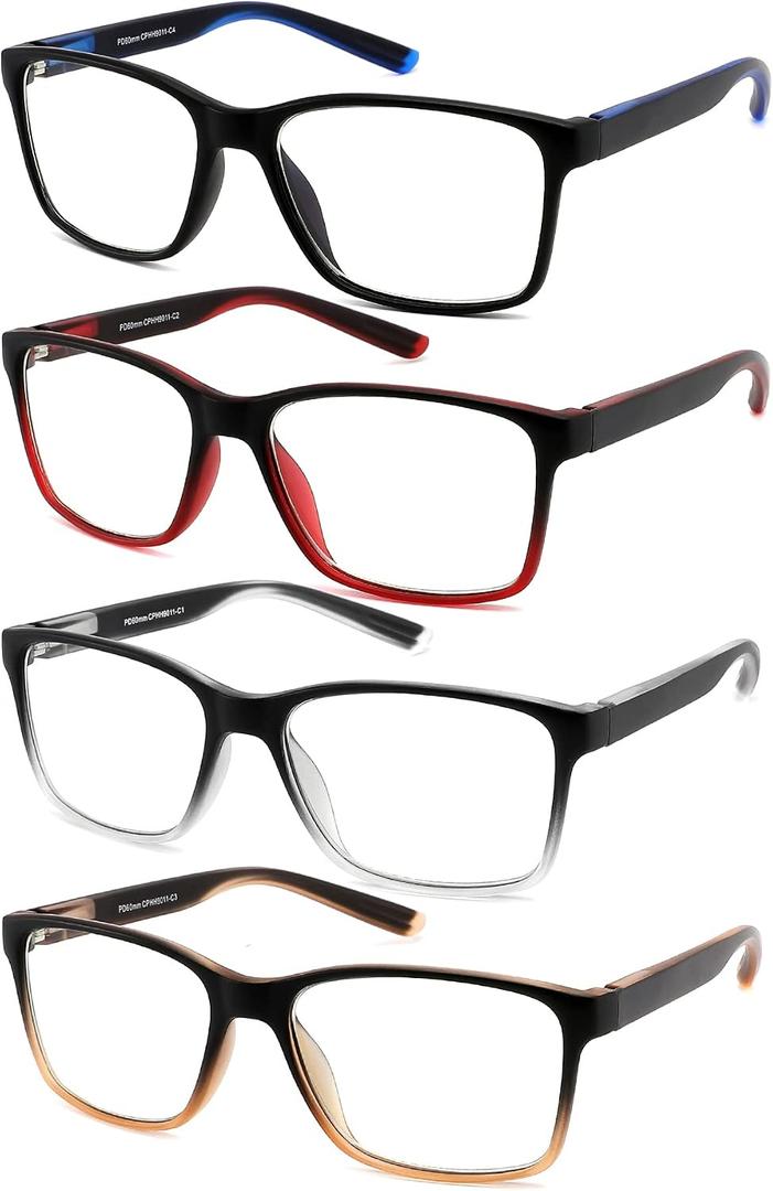 Reading Glasses for Men 4-Pack Stylish Computer Readers with Spring Hinges, Anti Glare/Eye Strain Filter UV Ray Blue Light Blocking Two-Tone Reader Eyeglasses,+1.25 Magnification Strength