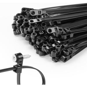 200 PCS 12 inch Black Zip Ties with Screw Hole 75lbs Mountable head Cable Ties Straps Multipurpose Heavy Duty Nylon Cable Zip Ties with Screw Mounting Hole