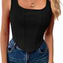 OYOANGLE Women's Square Neck Sleeveless Asymmetrical Hem Ribbed Knit Tank Top Summer Crop Tops Black, X-Large