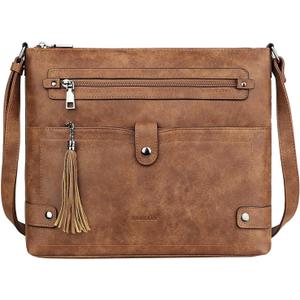 FADEON Large Crossbody Purses for Women Crossbody Bag, Designer Leather Cross Body Purses Multi Pocket Shoulder Bag (Brown)