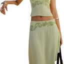 Aopwsrlyi Women Boho Set Sleeveless V Neck Open Back Cami Top and Asymmetrical Midi Skirt Sets Summer 2 piece outfits (Green, M)