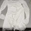 Forever 21 Women’s Long Sleeve Lace Mini Dress - Sheer Lace Overlay, Fitted Cocktail Party Outfit, Elegant Night Out and Evening Wear, Gardenia, Large