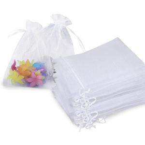 Stratalife Organza Bags 5x7 Drawstring Baggies 100 Pcs Small Mesh Jewelry Pouches Party Favor Goodie Bags for Wedding Tulle Gifts (White)