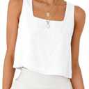IDEALSANXUN Womens Square Neck Linen Tank Tops Spring Summer Beach Sleeveless Shirts Blouses Vest Top (White, S)
