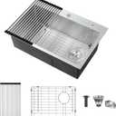 ROVATE 27 x 18 Drop-in Kitchen Sink Single Bowl 18G 304 Stainless Steel