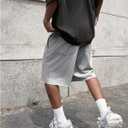 SHENHE Men's Baggy Sweat Shorts Wide Drawstring Waist Streetwear Shorts (Gray, XL)