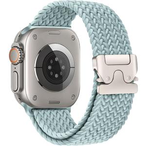 Braided Solo Loop for Apple Watch Ultra 3/2 Bands 49mm 46mm 45mm 44mm 42mm Men/Women,Parachute Buckle Stretchy Elastic Nylon Sport Strap Wristband for iWatch Bands Series 11 10 9 8 7 6 5 4 3 SE3/2 (11-Light blue)