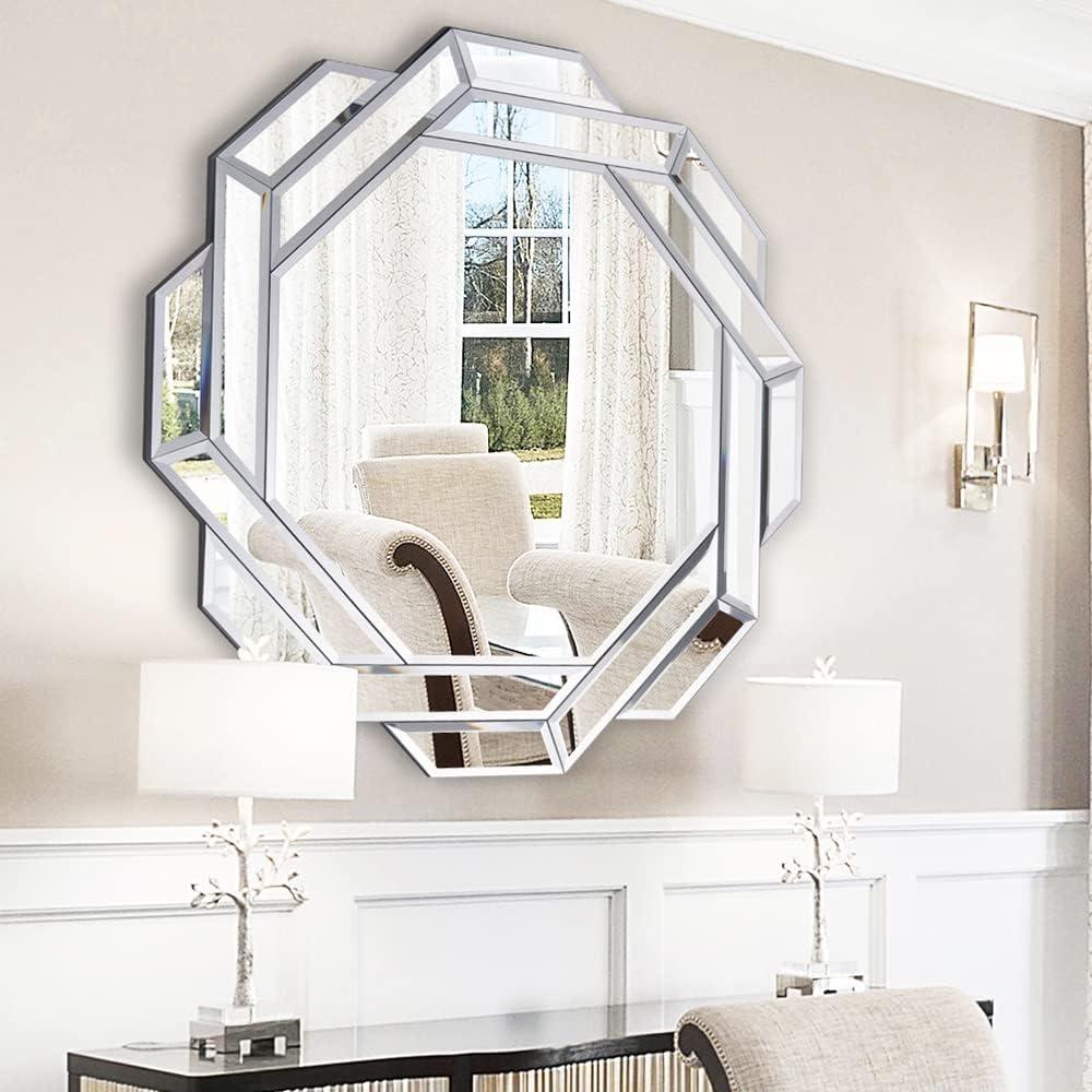 Chende 32" x 32" Large Wall Mirror for Decor Elegant Living Room, Modern Decorative Mirror for Wall with Glass Beveled Edge, Glass Accent Mirror for Foyer, Entryway, Fireplace, Bathroom