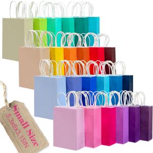 qiqee 100Pcs Paper Gift Bags with Handles - 8.3"x6"x3.15" Small Party Favor Bags - 24 Solid Colors