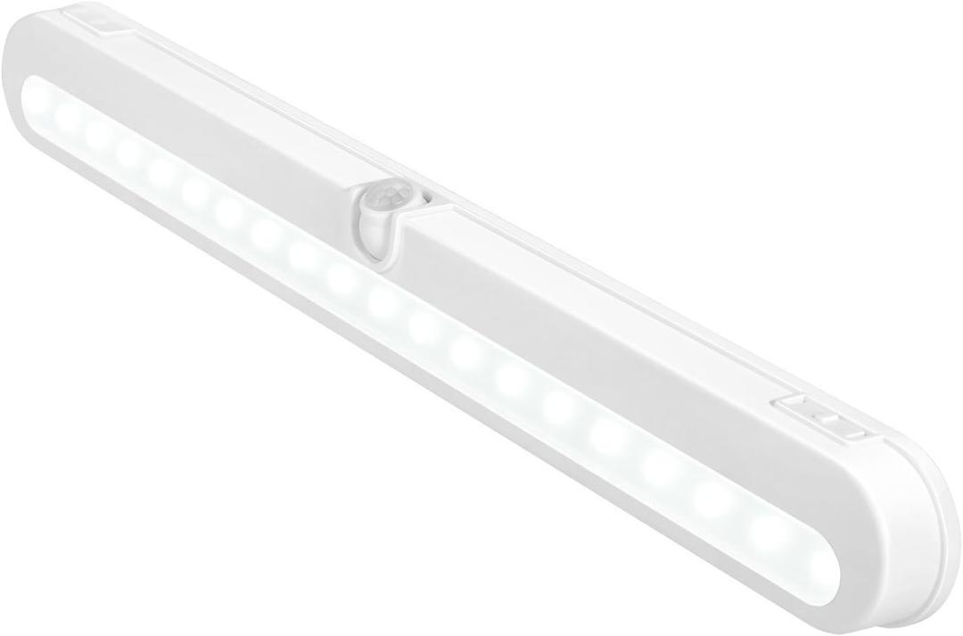 BLS T01L LED Closet Light, Super Bright 20 LED Under Cabinet Lighting Battery Powered/DC Input Wireless Motion Sensing Light, Auto On Off Switch, Motion Sensor & Light Sensor, Light Beam Adjustable (White)