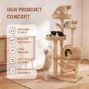 55" Wood Cat Tree for Indoor Cats Large Adult,Tall Cat Tower with Scratching Post and Cozy Hammock for Large Cat,Multi-Level Modern Cat Condo with Hand-Woven,Easy to Assemble and Clean