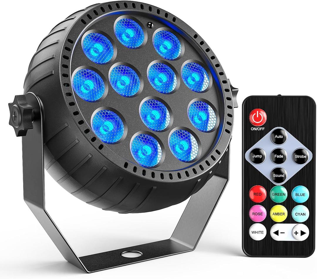 Rechargeable Portable Par Lights 1 Pack, Cordless 12 RGB Battery Powered Stage Light, Uplights Sound Activated Remote Control for Christmas Events,Par Lights for Club Party Stage Lighting