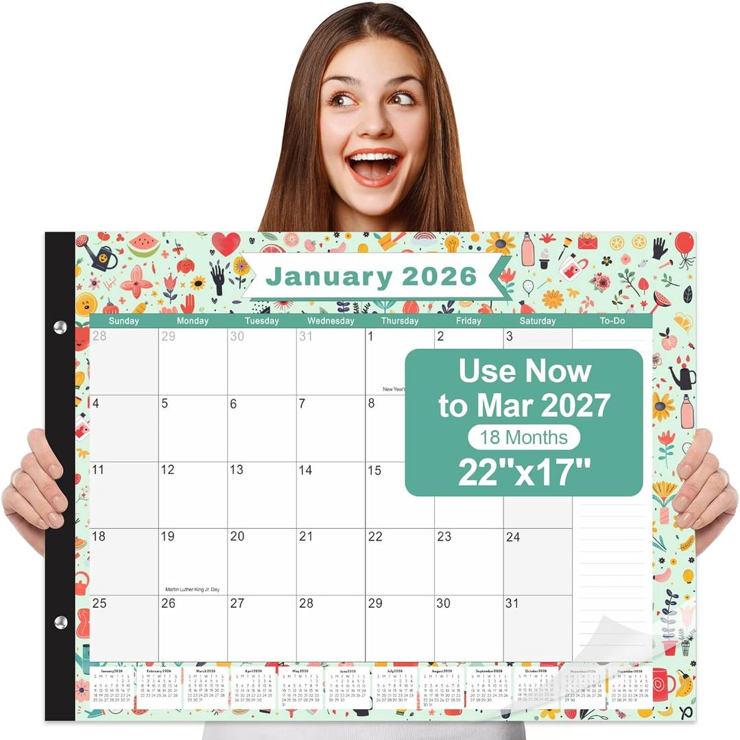 Gannyfer Desk Calendar 2026, 18-Month Large Desk Calendar, Use Now Until March 2027, 22" x 17" Desk Pad Calendar with To-Do List, Thick Paper with Corner Protectors, Large Ruled Blocks