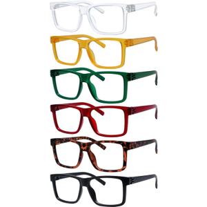 Oversized Reading Glasses Metalless Screwless Spring Hinges 6 Pack Large Readers for Men(+3.25)