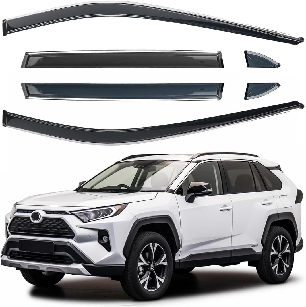 Shatterproof Out-Channel Window Deflectors for Toyota Rav4 2019 2020 2021 2022 2023 2024 2025 Rain Guards Window Visors for Cars Vent Car Accessories 6 pcs(for RAV4 19-24 6-Piece Chrome)