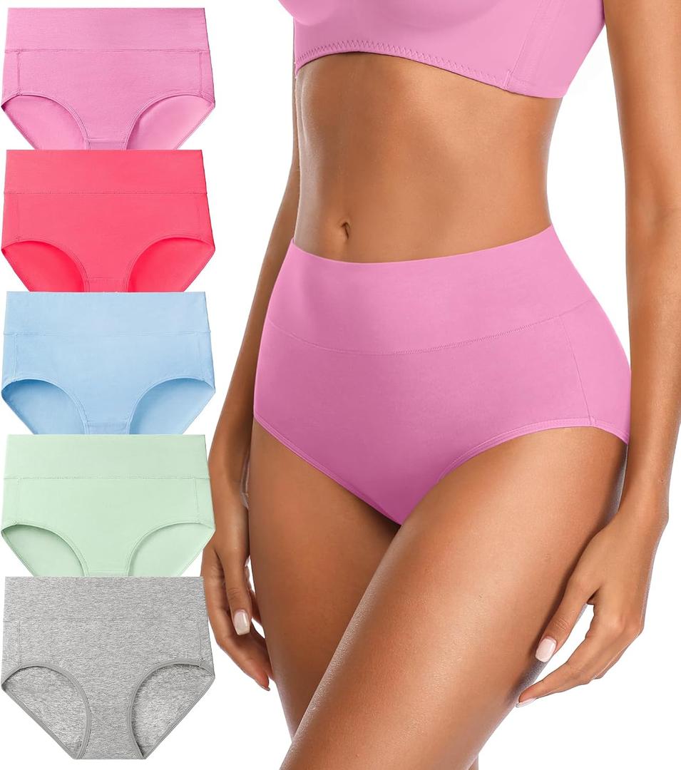 Womens Mid High Waisted Cotton Underwear Breathable Briefs Panties 5 Pack 3XL