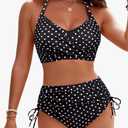 Blooming Jelly Womens High Waisted Bikini Sets Drawstring Tummy Control Swimsuits Crisscross Tie Back Bathing Suit, Large 