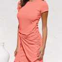 BTFBM Women 2026 Summer Casual Short Sleeve Ruched Bodycon Tank T Shirt Dress Tie Waist Sun Beach Spring Mini Dresses (Pink, XXL)