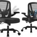 Office Chair Ergonomic Desk Chair - Mesh Computer Chair Breathable Task Chair with Wheels Adjustable Lumbar Support Home Desk Office Chairs with Flip up Armrest Executive Rolling Swivel Black Silver