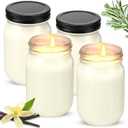 MTLEE 4 Pack 12 oz Mason Jar Soy Candle with Essential Oils Scented Soy Wax Candles for Home Valentine Christmas Wedding Birthday Gift Farmhouse Collection Baby Shower Party(Vanilla)