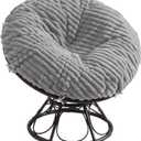Papasan Chair Cushion Cover ONLY(Without Cushion), Removable Faux Fur Slipcover with 8 Ties & Zipper, Machine Washable Soft Fluffy Shaggy Covers(Light Grey, 50"x50")