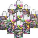 DjinnGlory 36 Pack Small-Size Black Paper Gift Bags with Handles (Let's Glow Party) and 36 White Tissue Paper for Themed Birthday Parties, 9x5.5x3.15 Inch