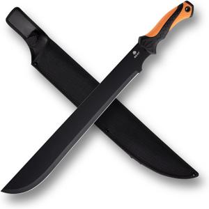 REAT Gardening Heavy Duty Machete,24" Full Tang Machete with Shaeth, Ergonomic No-Slip Handle, Machetes for Bushcraft, Outdoor Hunting, Garden Cutting Trees and Yard Work (Orange)