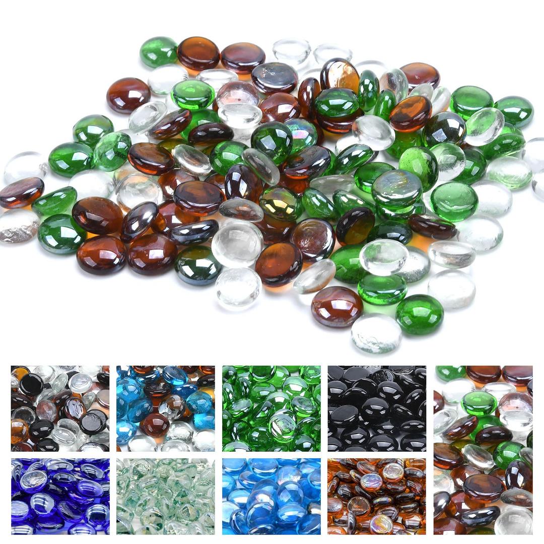 GasSaf Blended Fire Glass Beads for Outdoor Fire Pit, Fireplace, Replaces Existing Gas Logs & Lava Rocks, 3/4 Inch Glass(10 Pound)(Green, Amber, Crystal Clear Luster)