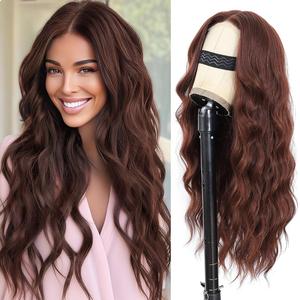 Chocolate Brown Lace Front Wig for Women 5x4x1 Lace Hairline Long Wavy Middle Part Glueless Wig Heat Resistant Synthetic Wigs for Daily Party Use 24 Inch