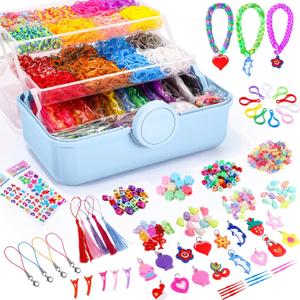 18500+ Bracelet Making Kit Rubber Band, 26 Colors Rubberband Bracelet Kit with 3 Layer Container Includes Glow-in-The-Dark Rubber Bands, Birthday Gifts Easter Stocking Stuffers for Kids 8-12(Blue), Small