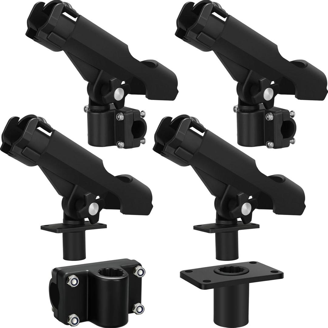 Threlaco Fishing Rod Holder for Boat Adjustable Rod Racks with Side Mount Bulk Swivel Pole Holders for Boats with Combo Mount, Fishing Accessories, Black