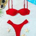SweatyRocks Women's Two Piece Swimsuit Ruched High Cut Mid Rise Bikini Sets Swimwear (Red, S)