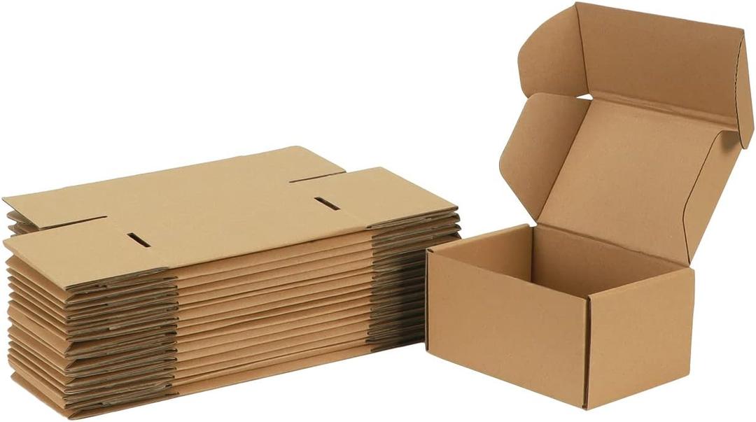 Trwcrt Shipping Boxes 6x4x3 Set of 20, Corrugated Cardboard Box for Packing Small Business, Brown