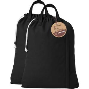 LFH Home Large Premium Cotton Canvas Laundry Bag with Drawstring and Handles Heavy Duty, Multi-Use, and Washable for Home, Travel, College or Storage 20x30 (Pack of 2)-Black