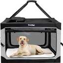 Collapsible Dog Crate, Portable Soft Dog Crate with Fleece Bed for Medium Dog, Folding Travel Carrier Kennel with 3-Door Mesh Windows for Indoor &Outdoor (X-Large, Black&Grey)