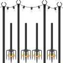 AILBTON 10Ft String Light Poles 4 Pack,Light Poles for Outside Lights,Outdoor with Fence Brackets Hanging Lights,Metal Stand Deck Patio Backyard