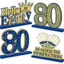 Happy 80th Birthday Table Decorations Blue 80th Birthday Table Centerpieces Sign Navy Blue Gold 80th Birthday Party Supplies Decorations for Men Women Wooden Vintage 1944 Centerpieces for Tables Decor