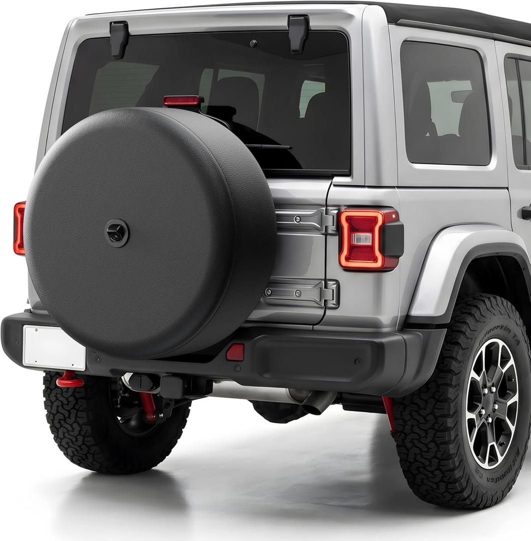 Moonet 33" Tire Cover with Camera Hole, for Jeep Wrangler JL with Back-up Camera, Sport & Sahara (2018-2025), Fits 285/70R17 (Black)