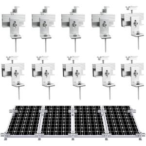 10PCS Solar Panel Mounting Brackets, Solar Panel Mount for 1-4PCS Thickness 1.4 Solar Panels, Solar Panel Brackets with 10x 6 Mini Rails 4X Water Drain Clips for Shingle,Slate,Metal and Tin Roof