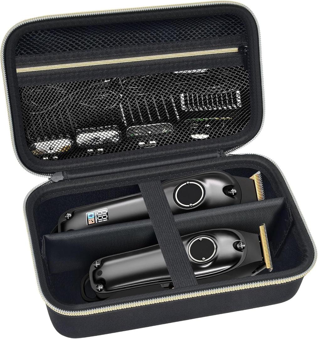 Case Compatible with KIKIDO for Novah for GLAKER for Ufree for FADEKING for GSKY for Romanda Professional Hair Clippers, Beard Trimmer Grooming Storage Holder for Hair Trimmers Set (Box Only) -Black (Gold)
