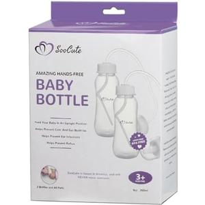 Hands-Free Baby Bottle - Anti-Colic Nursing System 9 oz Baby Bottle with Fast Flow Nipple/Teat 3m+ with Tube Straw Feeding System for Toddler 1 Year+ (2 Bottles - Soo Cute)